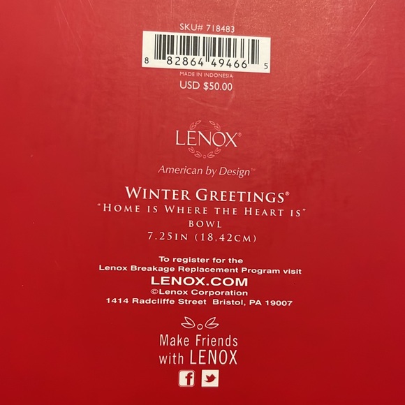 Lenox Winter Greetings Sentiment Bowl  "Home is Where the Heart Is" Original Box - Picture 15 of 16